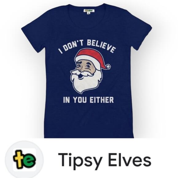 Tipsy Elves Christmas Funny T-shirt I Don't Believe In You Either Santa Large - Picture 2 of 12